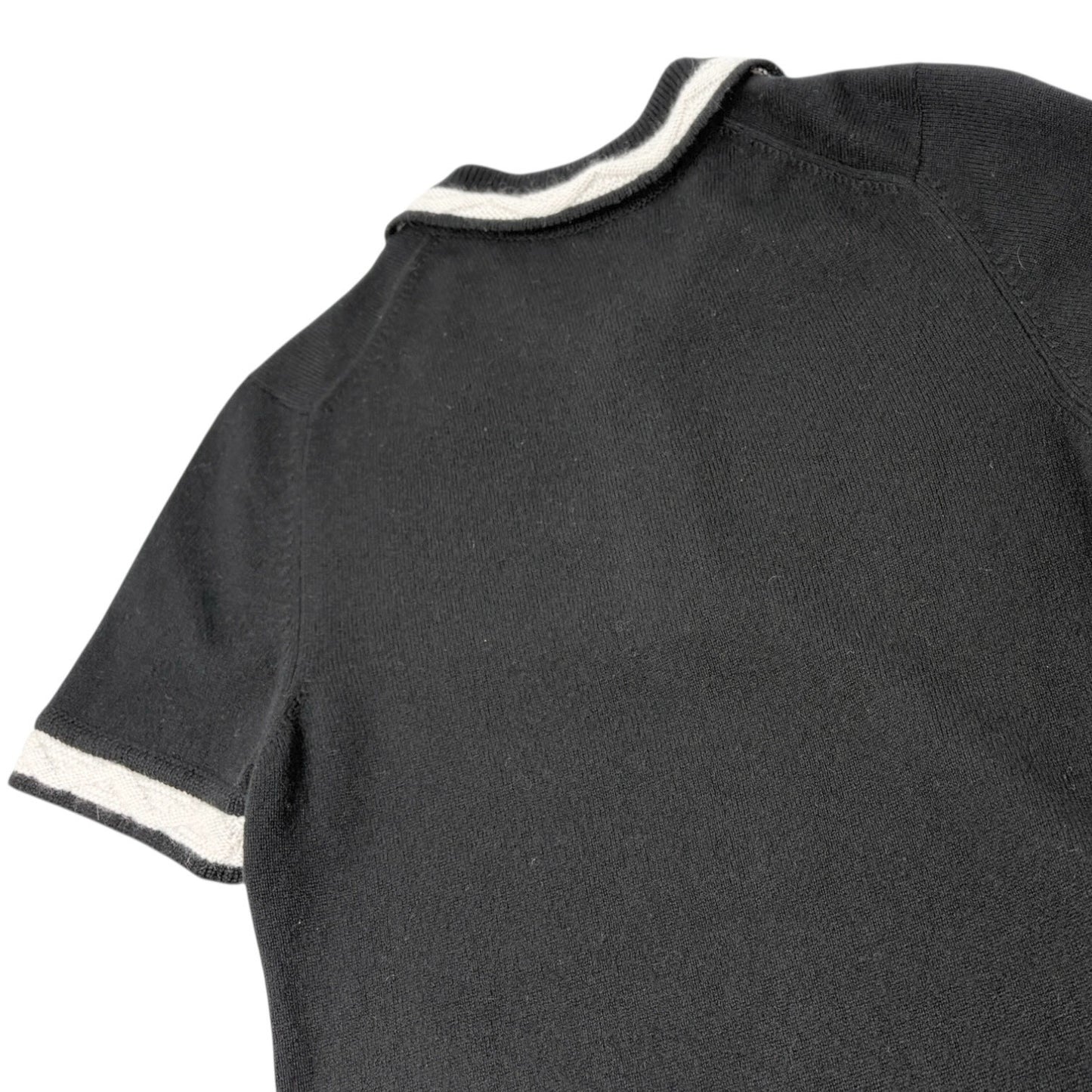 CHANEL Vintage 04A CC Logo Knit Dress One-piece #34 Black Gray Cashmere Button
