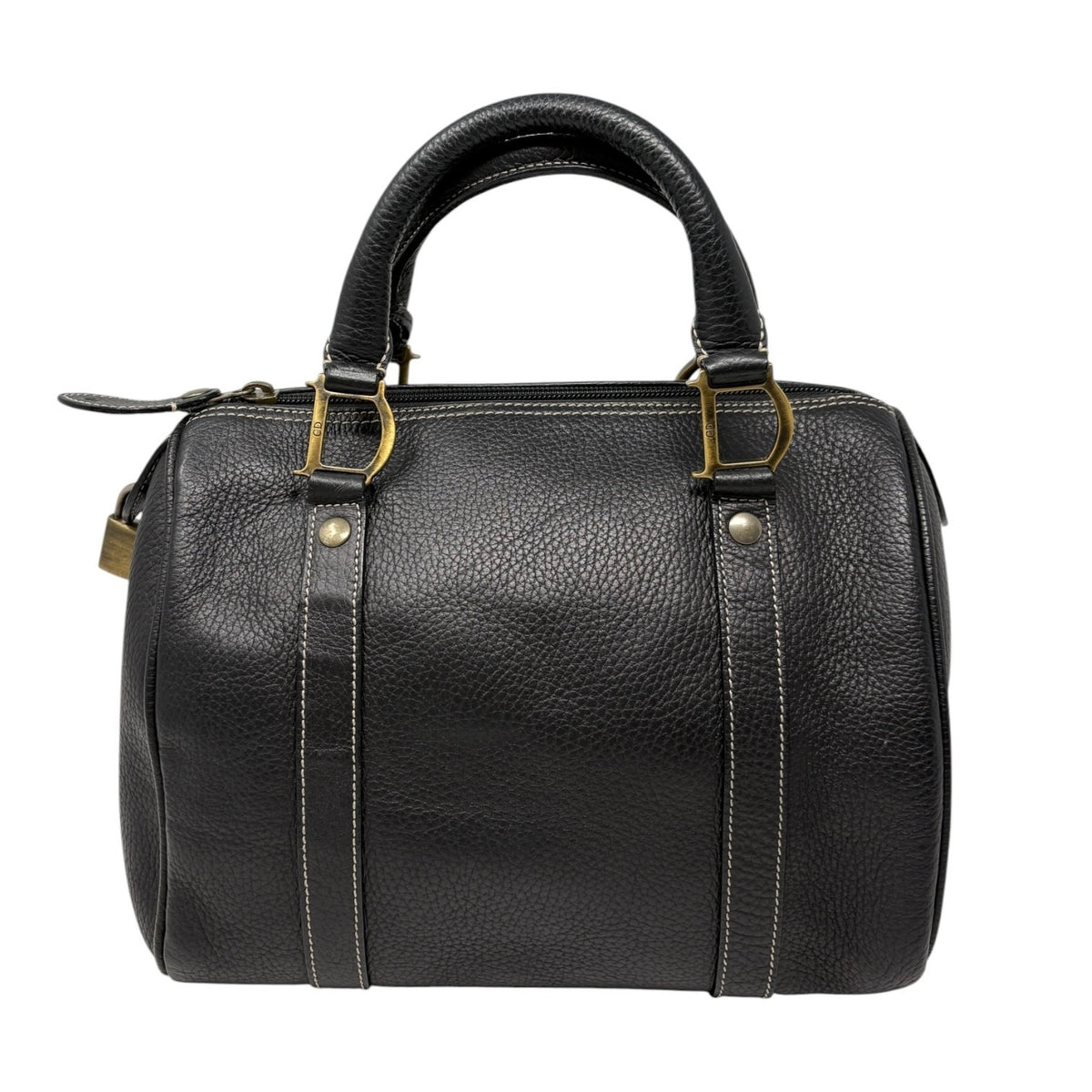 Christian Dior Vintage Padlock Double Handle Bag Handbag Black Leather 902348