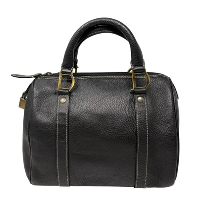 Christian Dior Vintage Padlock Double Handle Bag Handbag Black Leather 902348