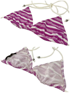 LOUIS VUITTON Vintage Logo Swimwear Stripe Bikini Set #34 Polyester Pink RankAB