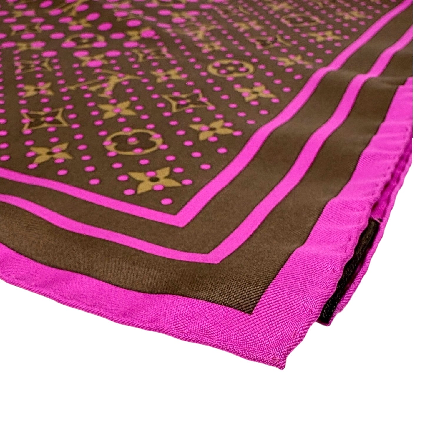 LOUIS VUITTON Vintage LV Monogram Perfo Scarf Wrap Shawl Brown Pink Dot Silk