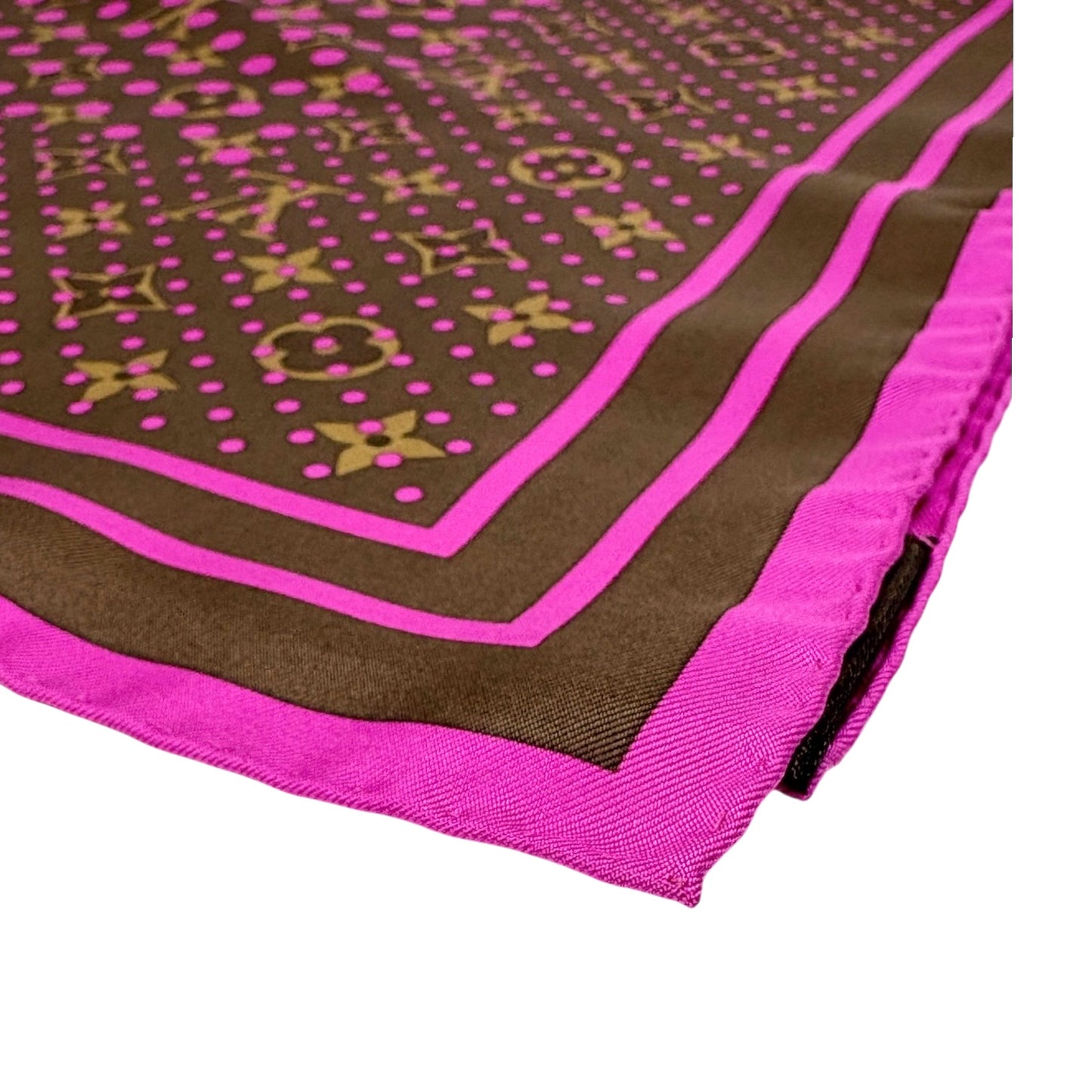 LOUIS VUITTON Vintage LV Monogram Perfo Scarf Wrap Shawl Brown Pink Dot Silk