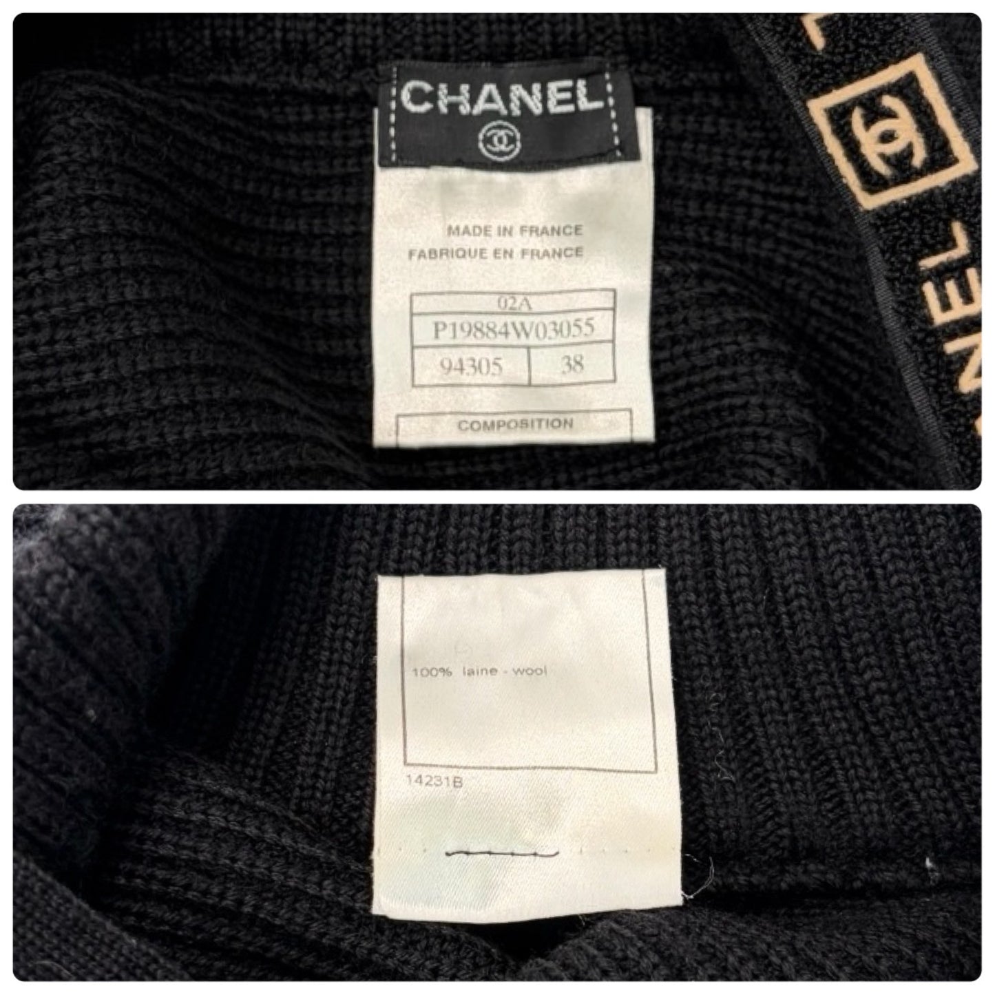 CHANEL Sport Vintage 02A CC Logo Sweater Top #38 Black Wool High Neck 902401