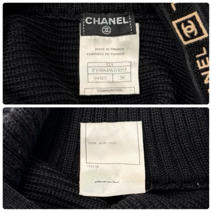 CHANEL Sport Vintage 02A CC Logo Sweater Top #38 Black Wool High Neck 902401