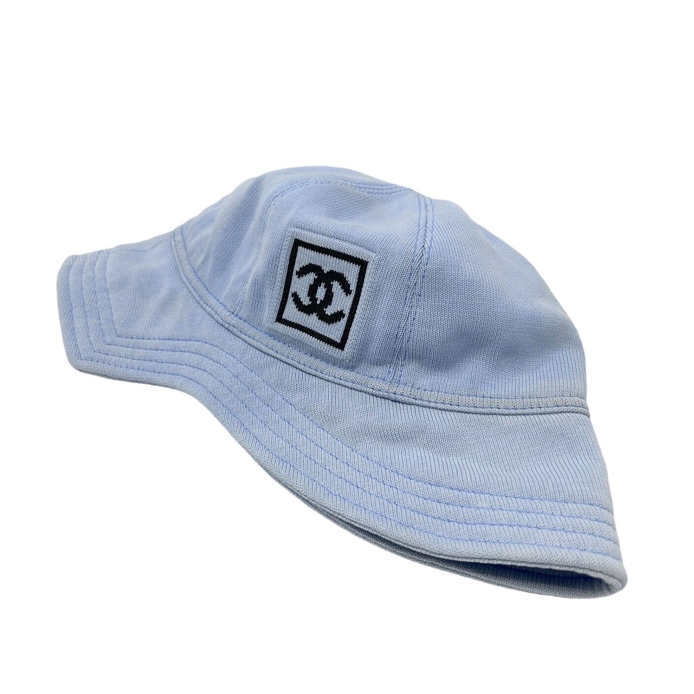 CHANEL Sport 03A Vintage CC Mark Logo Bucket Hat #M Light Blue Cotton RankAB