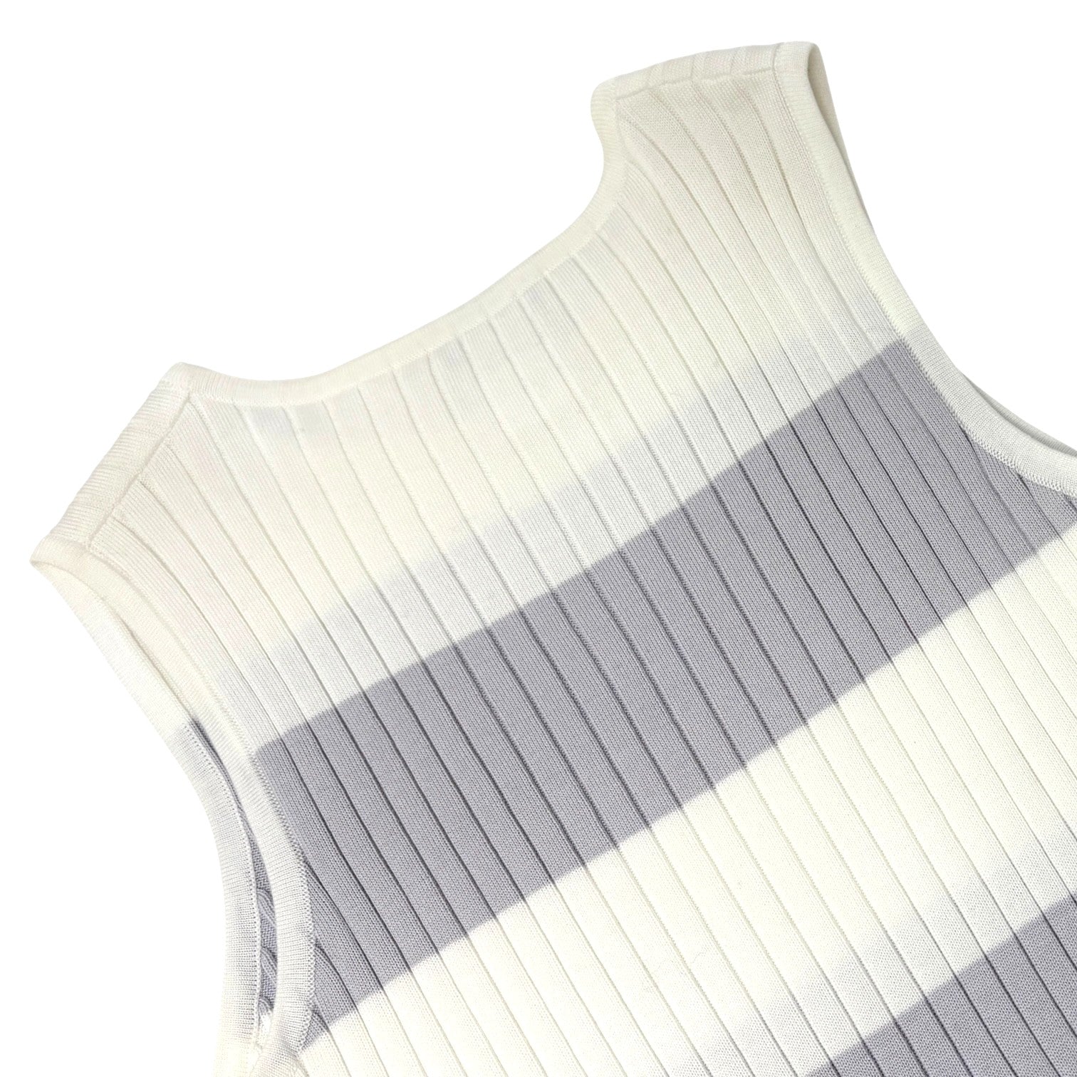 CHANEL Vintage 98P CC Mark Logo Knit Tank Top #44 White Purple Cotton