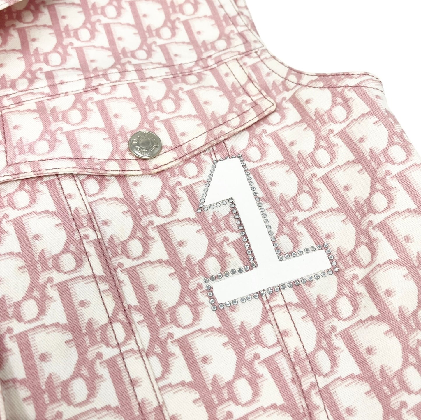Christian Dior Vintage 2004 Trotter Monogram Vest Jacket #38 Pink White Cotton