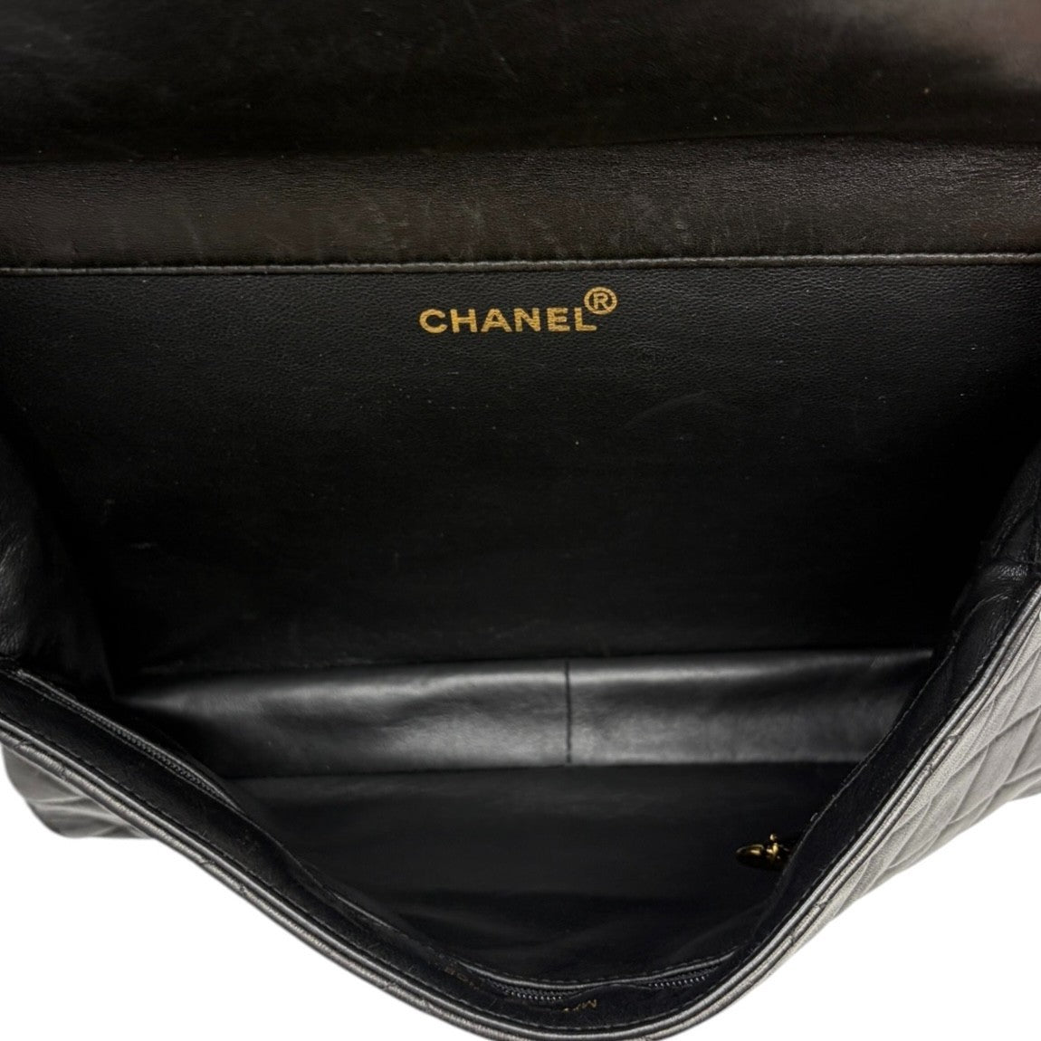 CHANEL Vintage CC Logo Quilted Double Flap Shoulder Bag Black Leather 902096