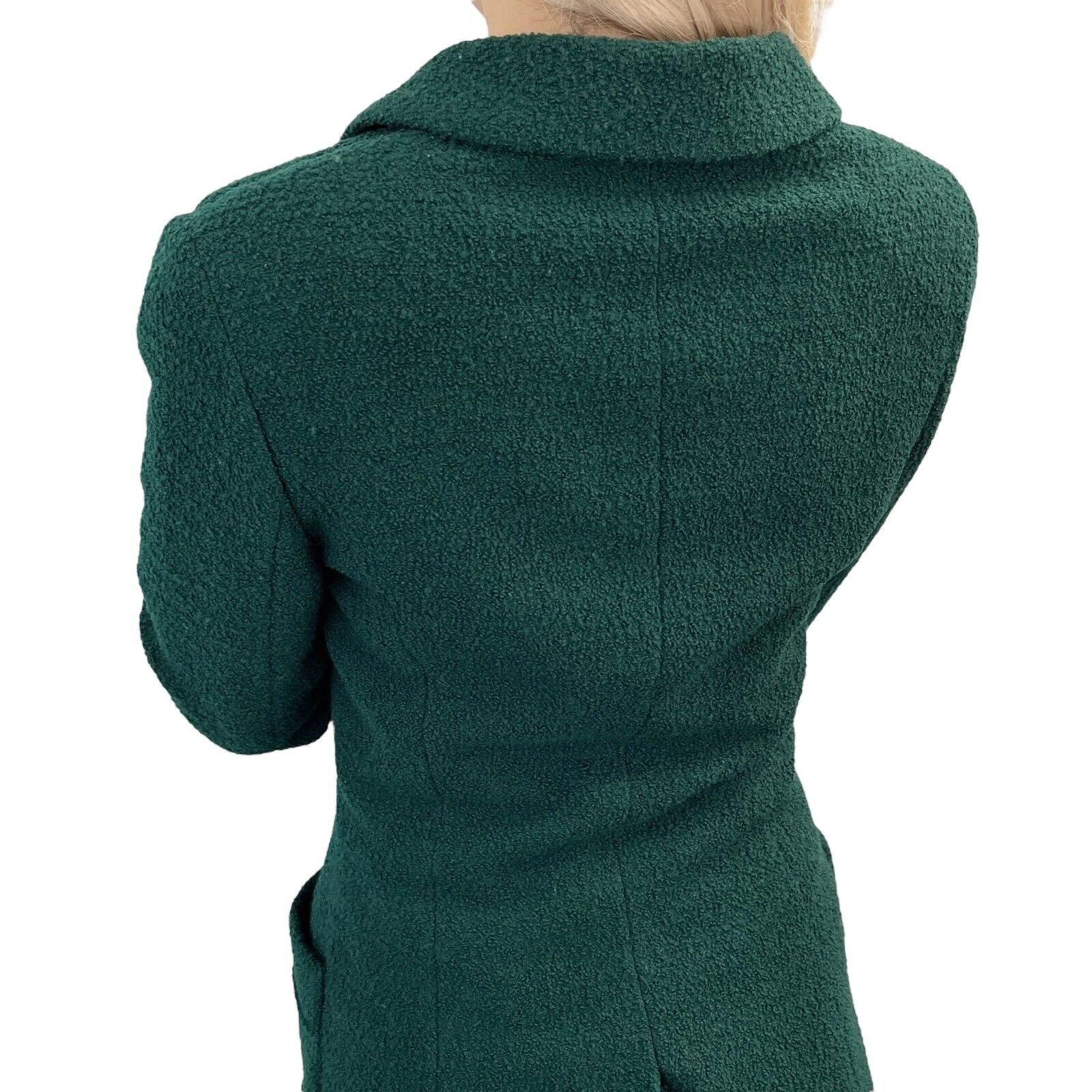 CHANEL Vintage CC Mark Logo Tweed Jacket Button Pocket Green Gold Wool