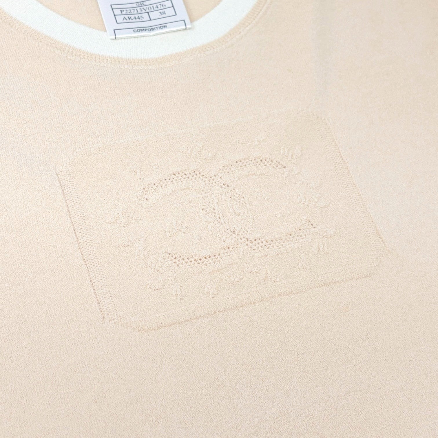 CHANEL Vintage 04C CC Mark Logo Bicolor T-shirt #38 Beige Pink White Rayon