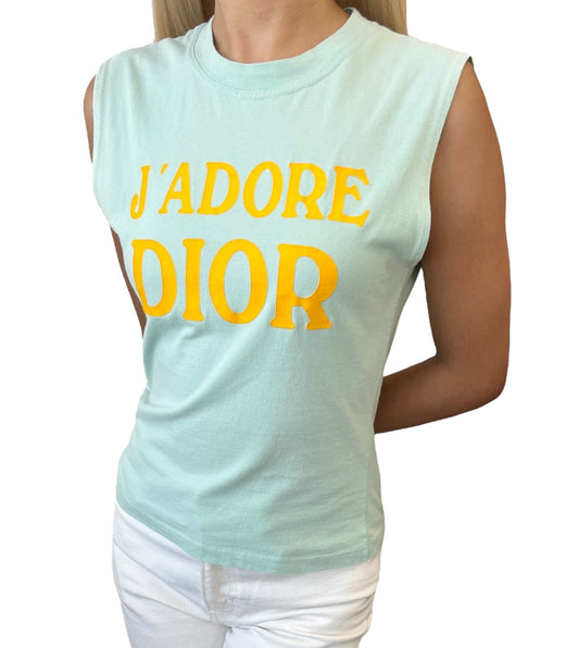 Christian Dior Vintage 2002 J'ADORE Logo Tank Top #40 Light Green Yellow 901960