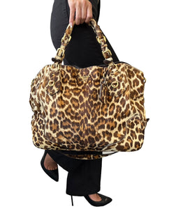 PRADA Vintage Logo 2way Tote Bag Brown Gold Calf Hair Leopard Crossbody Rank AB