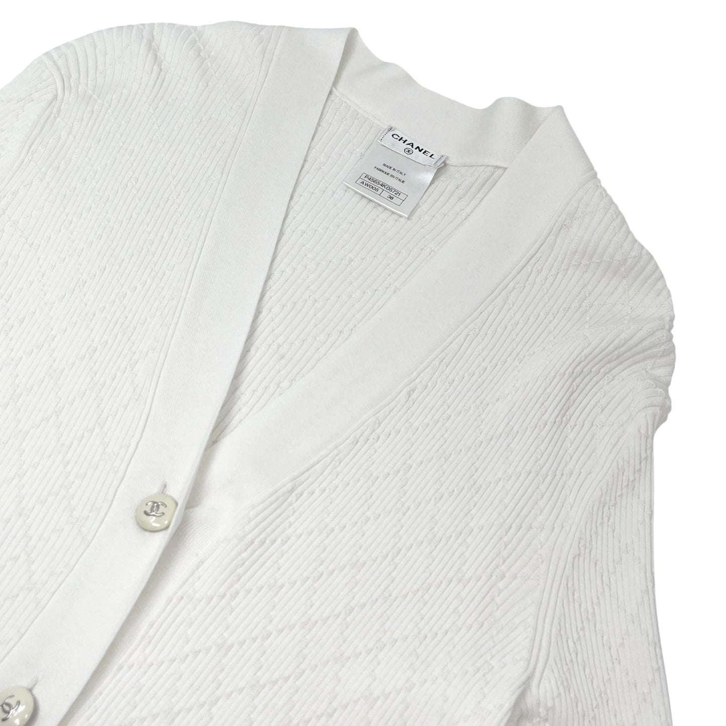 CHANEL Vintage P45654 CC Logo Button Knit Long Cardigan Top #38 White 106957