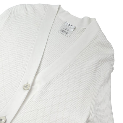 CHANEL Vintage P45654 CC Logo Button Knit Long Cardigan Top #38 White 106957