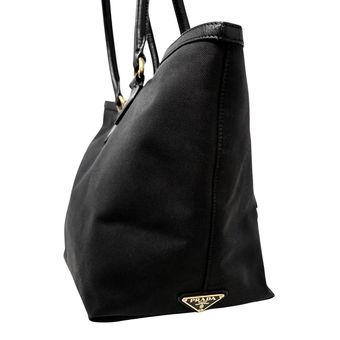 PRADA Vintage Milano Jacquard Logo Canvas Shoulder Tote Large Bag Black 902242