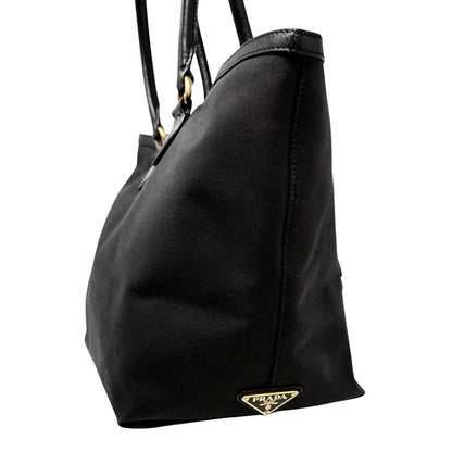PRADA Vintage Milano Jacquard Logo Canvas Shoulder Tote Large Bag Black 902242