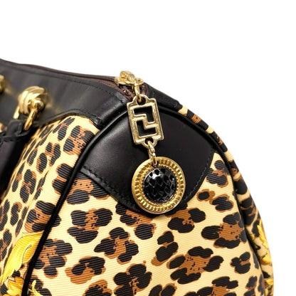 VERSACE Vintage Logo Leopard Baroque Crown Satchel Bag Yellow Black 902314