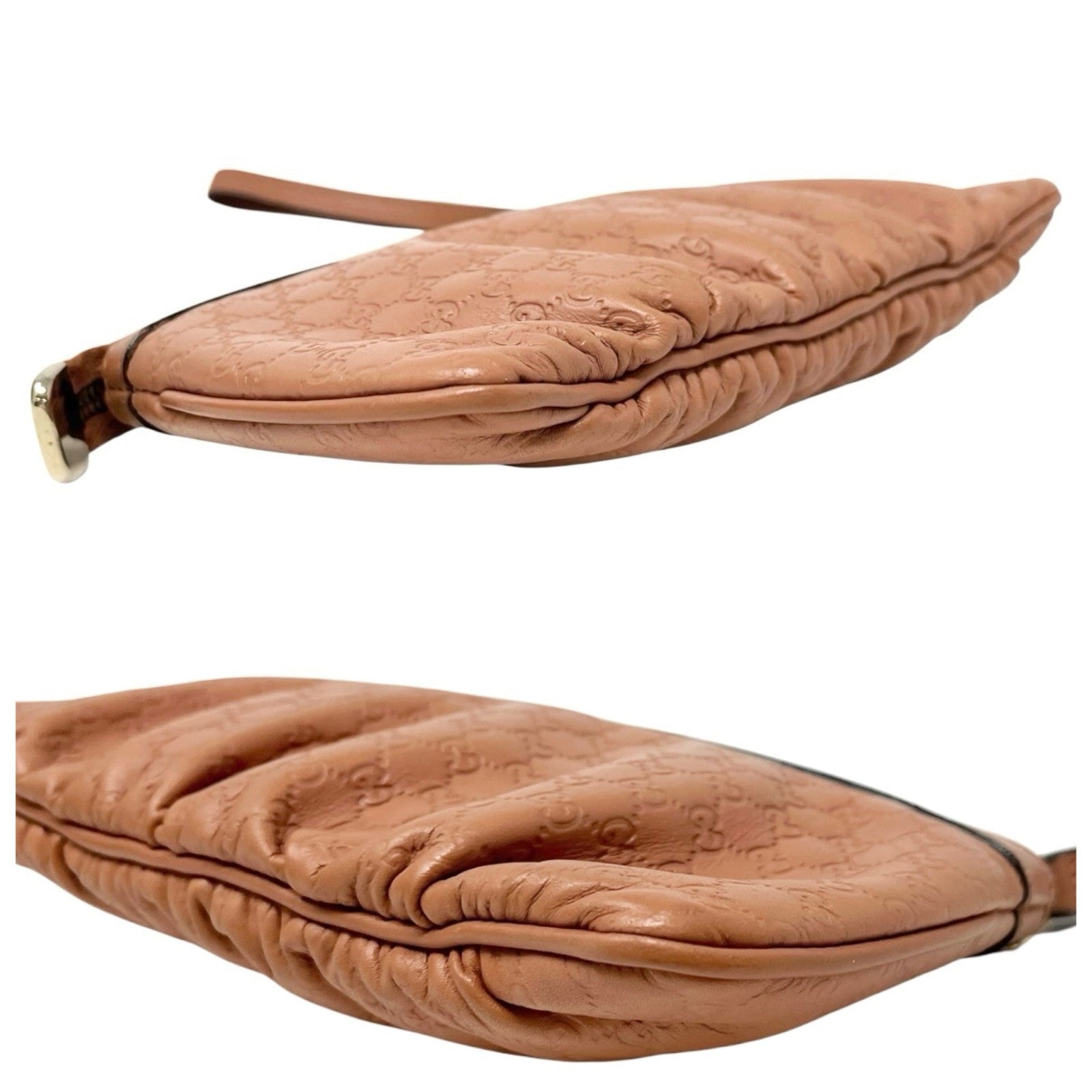 GUCCI Vintage GG Monogram Mini Clutch Bag Wallet Orange Gold Leather Cotton