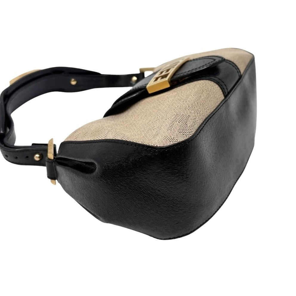 FENDI Vintage FF Logo Zucca Monogram Shoulder Bag Beige Black Canvas 902308