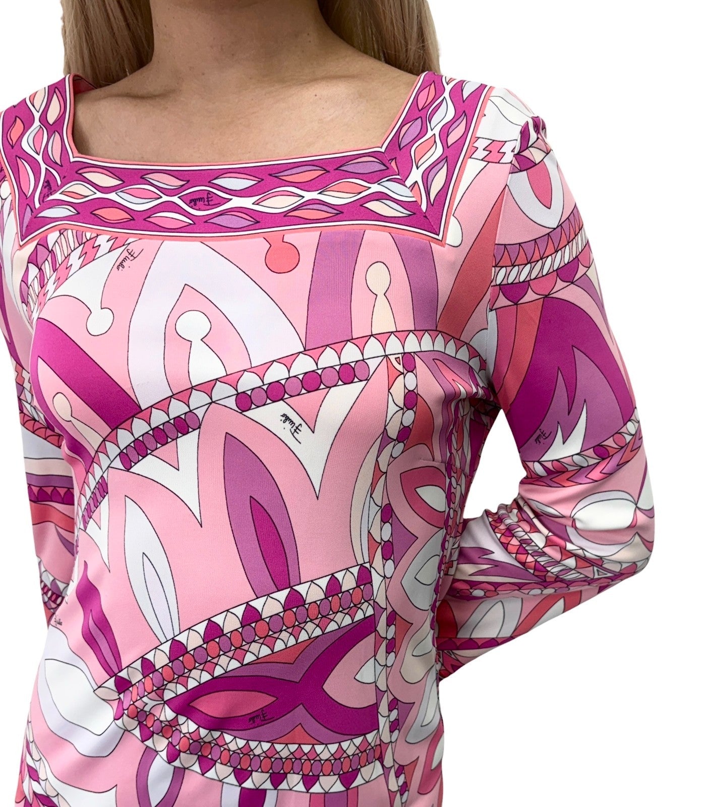 EMILIO PUCCI Vintage Mini Dress One-Piece #38 Pink Multicolor Rayon 901858