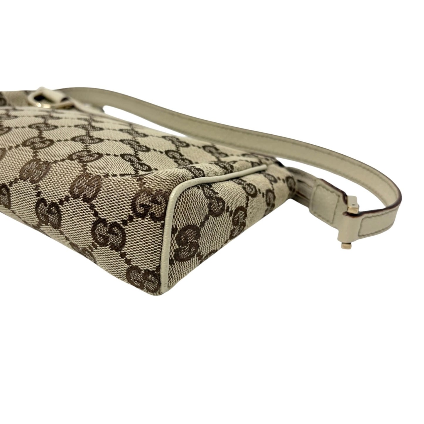 GUCCI Vintage GG Monogram Abbey Logo Mini Shoulder Bag White Brown Canvas