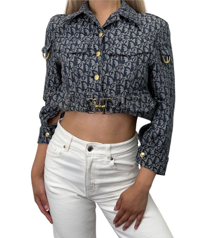 Christian Dior Vintage Trotter Monogram Belt Jacket #38 Blue Denim 902493
