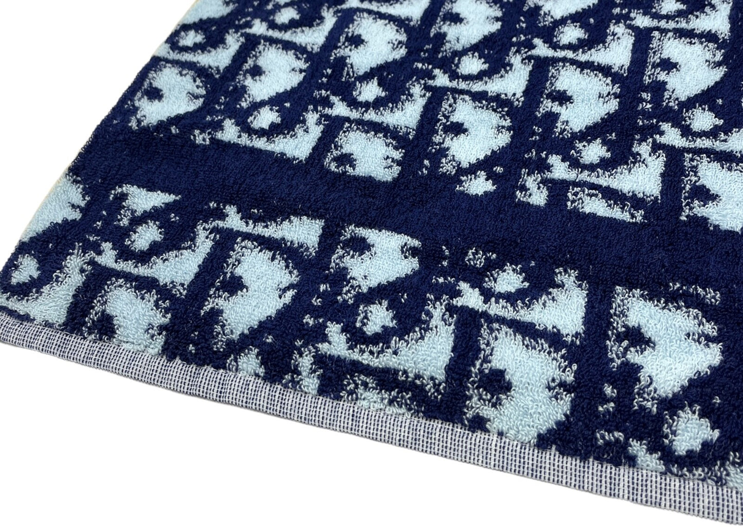 Christian Dior Vintage Trotter Monogram Beach Towel Accessory Blue Cotton RankAB