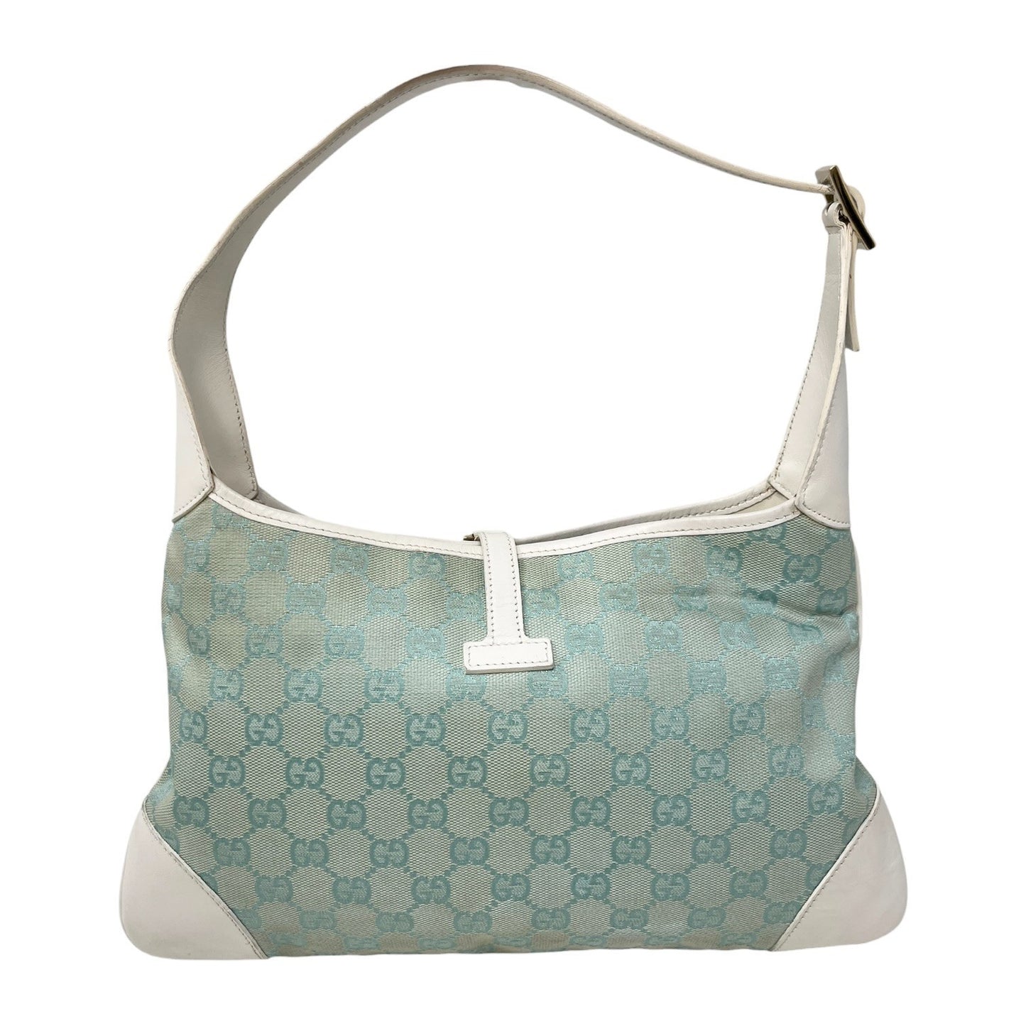 GUCCI Vintage Jackie GG Monogram Shoulder Bag Light Blue White Canvas 106547