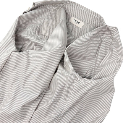CELINE Triomphe Logo Stripe Button Up Shirt Long Sleeve #34 Brown White 901967