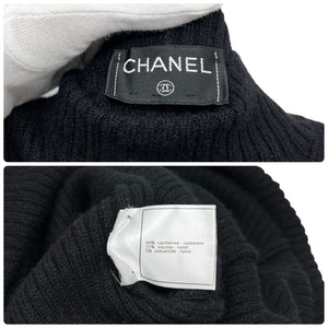 CHANEL Vintage 98A CC Logo High Neck Knit Dress Black Cashmere Rank AB