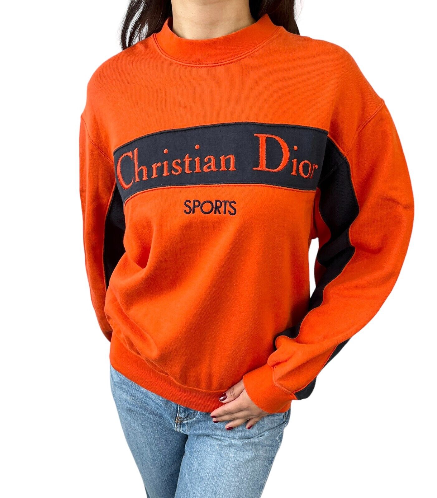 Christian Dior Sports Vintage Big Logo Sweatshirt Top #M Orange Black Rank AB+