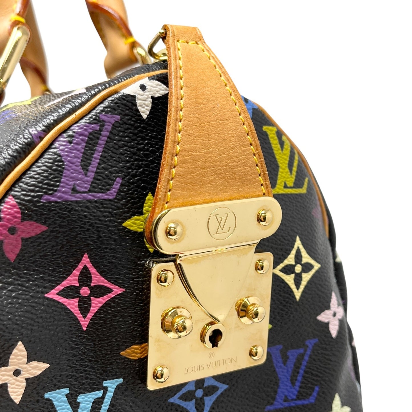 LOUIS VUITTON Vintage Monogram Multicolor Speedy 30 Handbag Black Camel Leather
