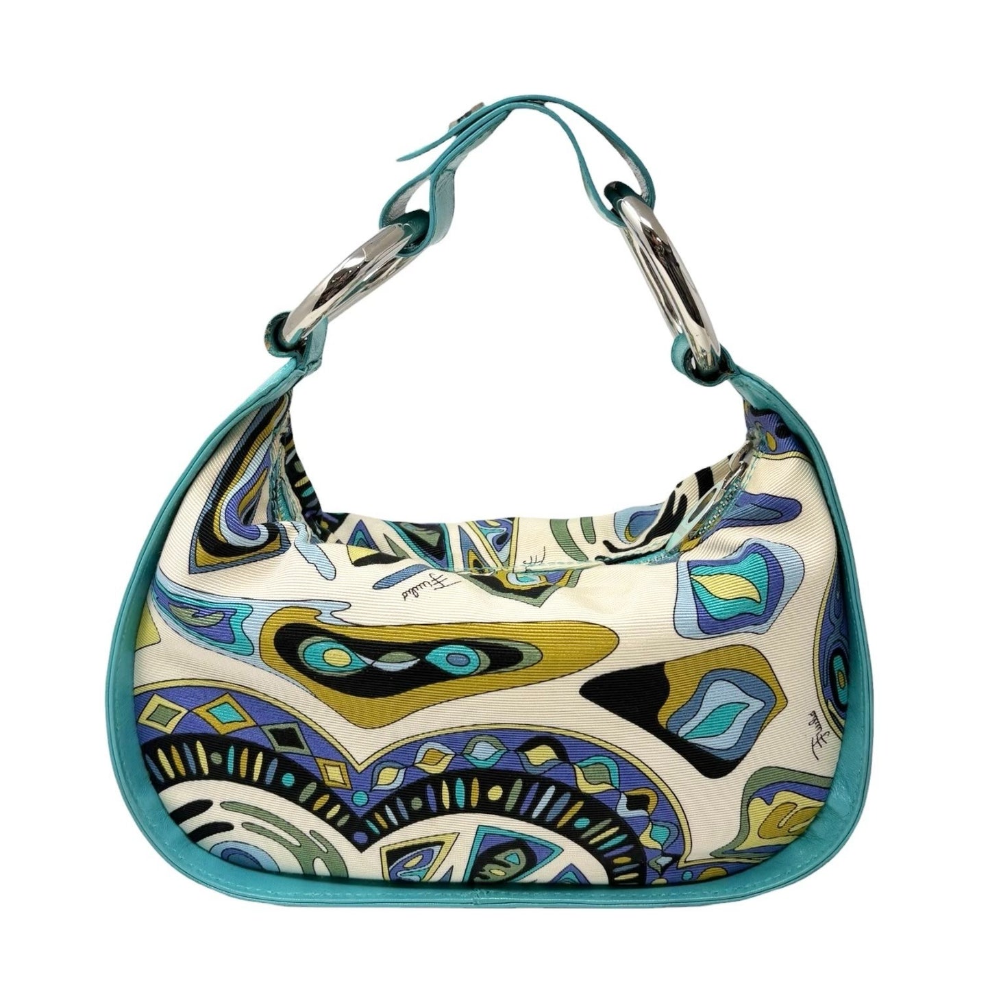 EMILIO PUCCI Vintage Logo Abstract Blue Print Multicolor Hobo Mini Bag Handbag