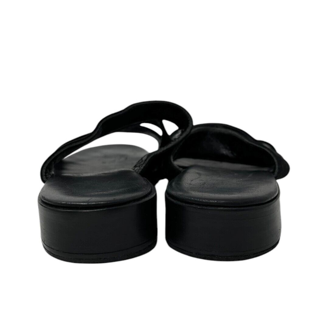 CHANEL Vintage CC Mark Logo Plate Slide Sandals #37-37.5 Black Gold Suede