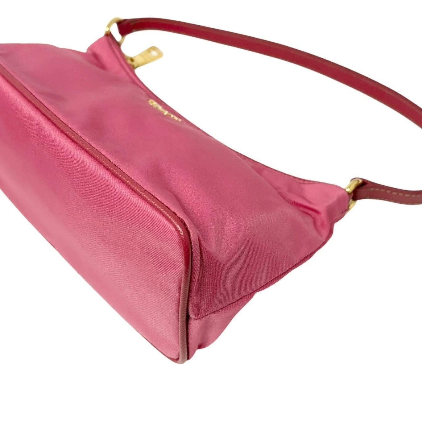 PRADA Vintage Logo Tessuto Nylon Shoulder Mini Bag Pochete Pink Gold