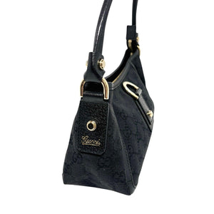 GUCCI Vintage GG Monogram Logo Abbey Shoulder Bag Zip Black Gold Canvas Leather