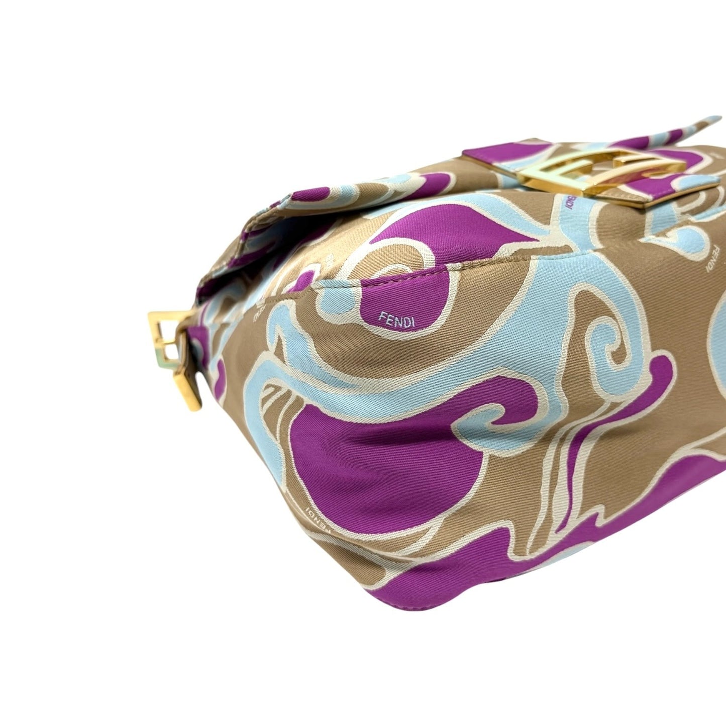 FENDI Vintage FF Logo Mamma Baguette Psychedelic Print Shoulder Bag Silk Beige