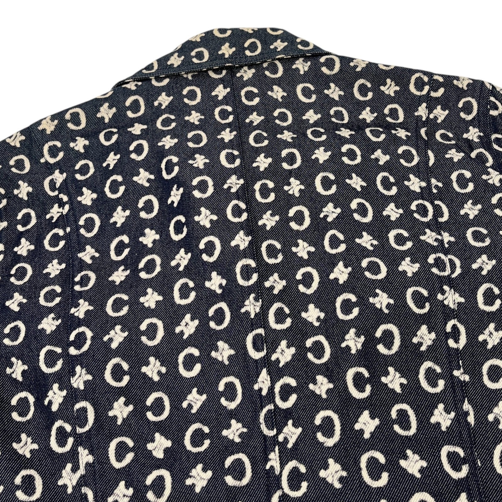 CELINE Vintage 2005 Macadam Monogram Logo Denim Jacket #40 Dark Blue White