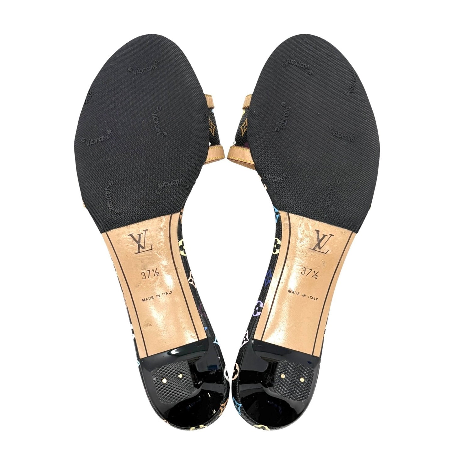 LOUIS VUITTON Vintage Monogram Multicolor Sandals Heels #37.5 Black Beige
