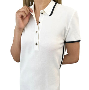 CHANEL Vintage 96C CC Logo Button Up Dress #38 Polo White Black Gold Cotton