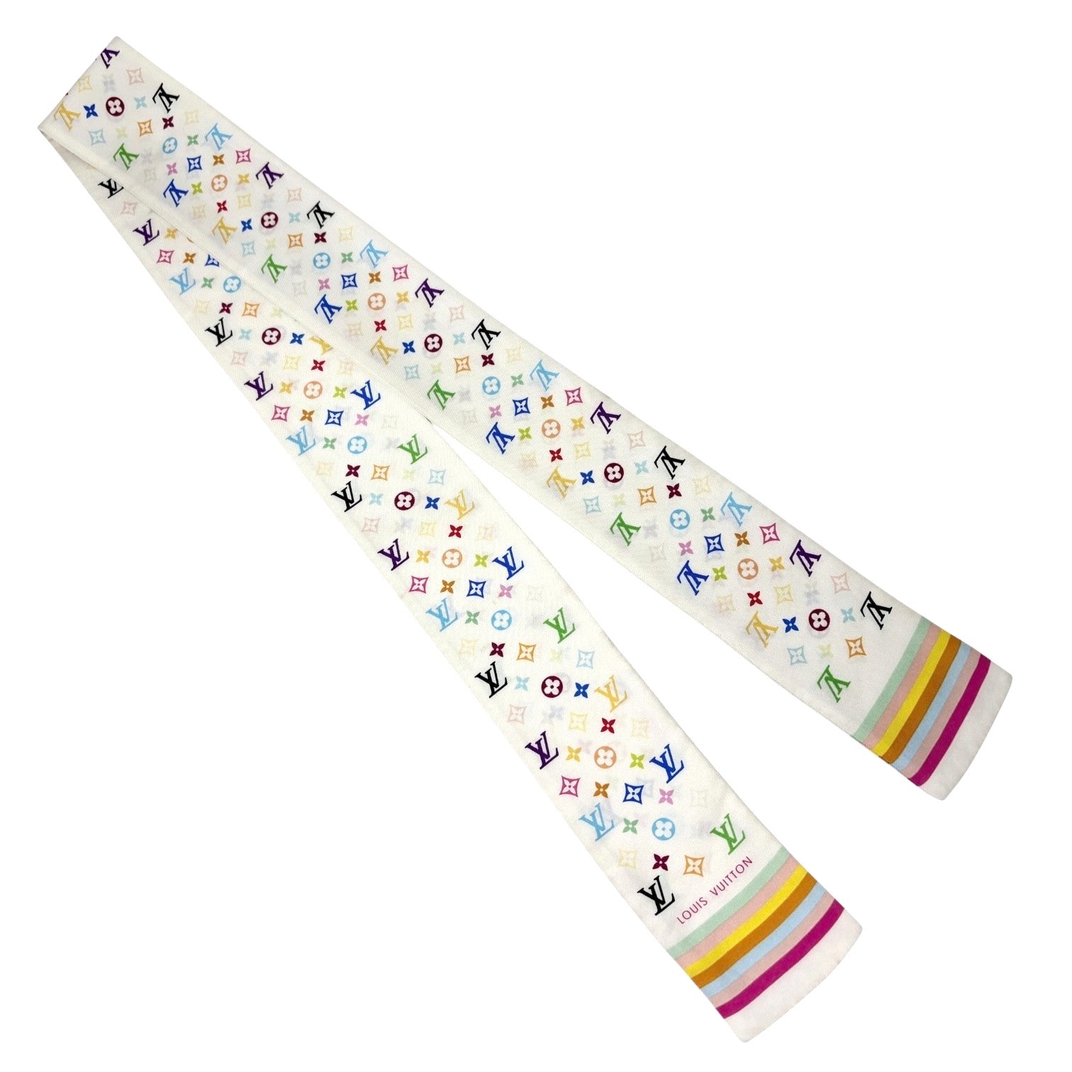 LOUIS VUITTON Vintage LV Monogram Multicolor Bandeau Scarf Silk Hair Accessory