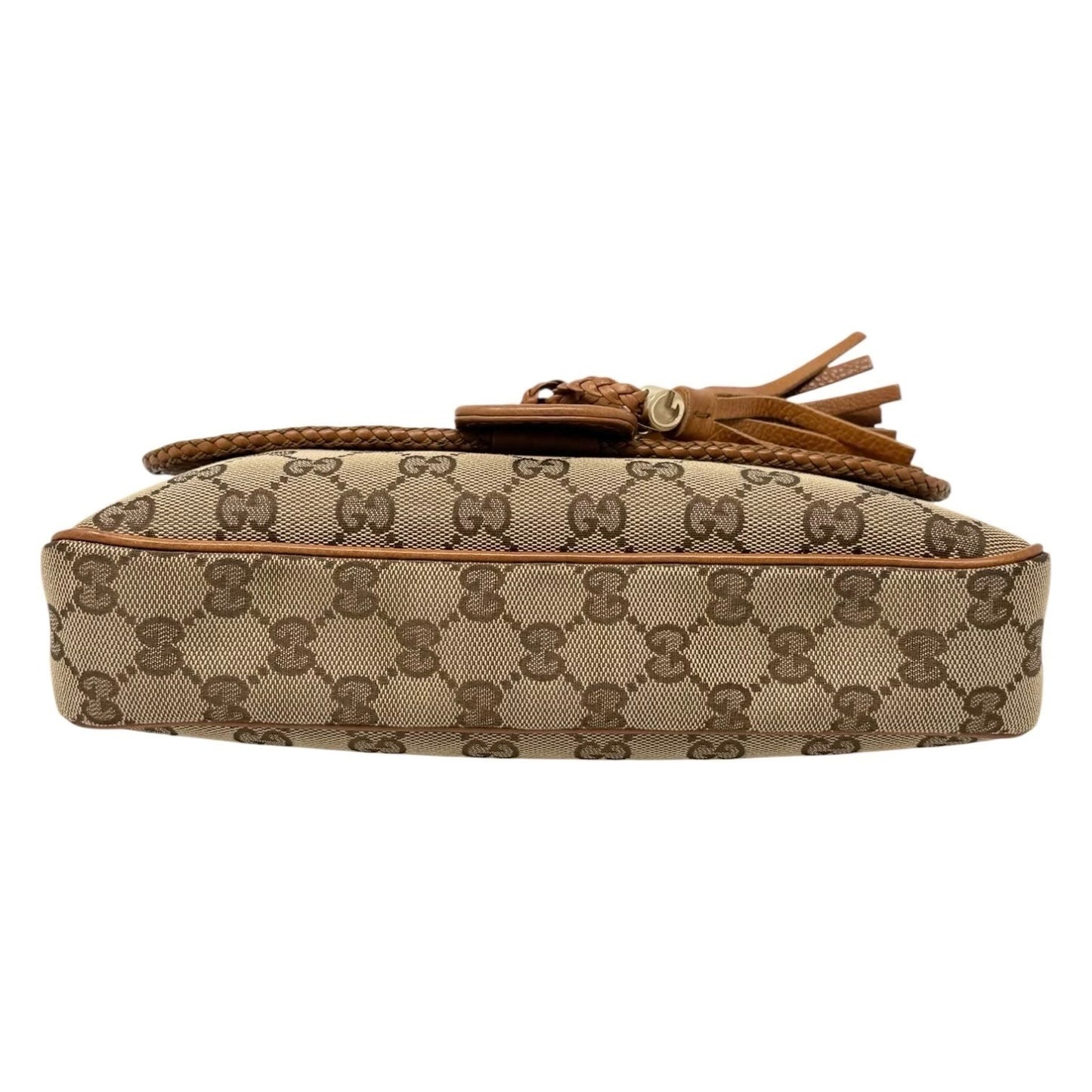 GUCCI Vintage GG Monogram Logo Chain Shoulder Bag Fringe Brown Beige Gold