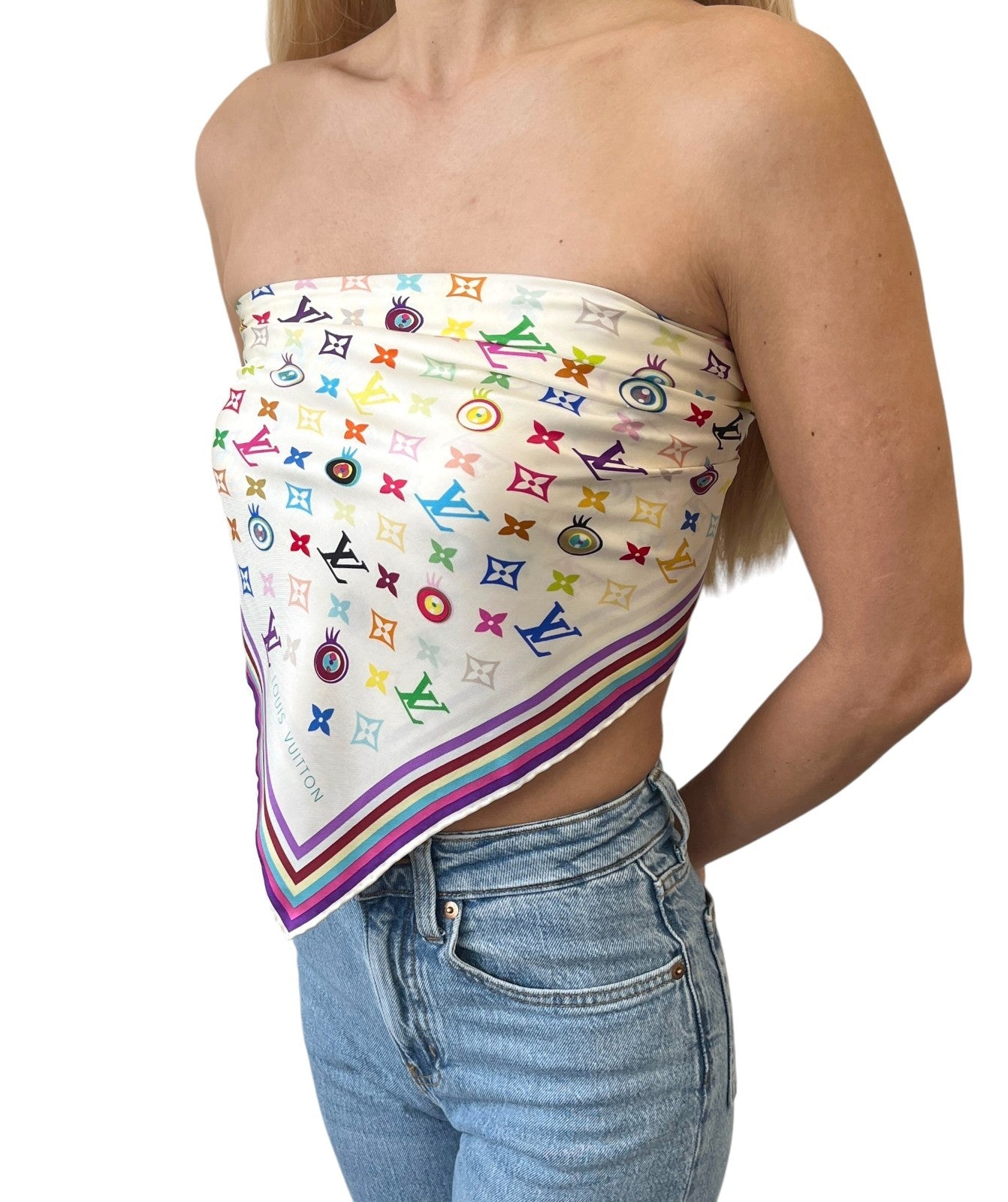 LOUIS VUITTON Vintage LV Eye Love Monogram Logo Multicolor Scarf Wrap Shawl