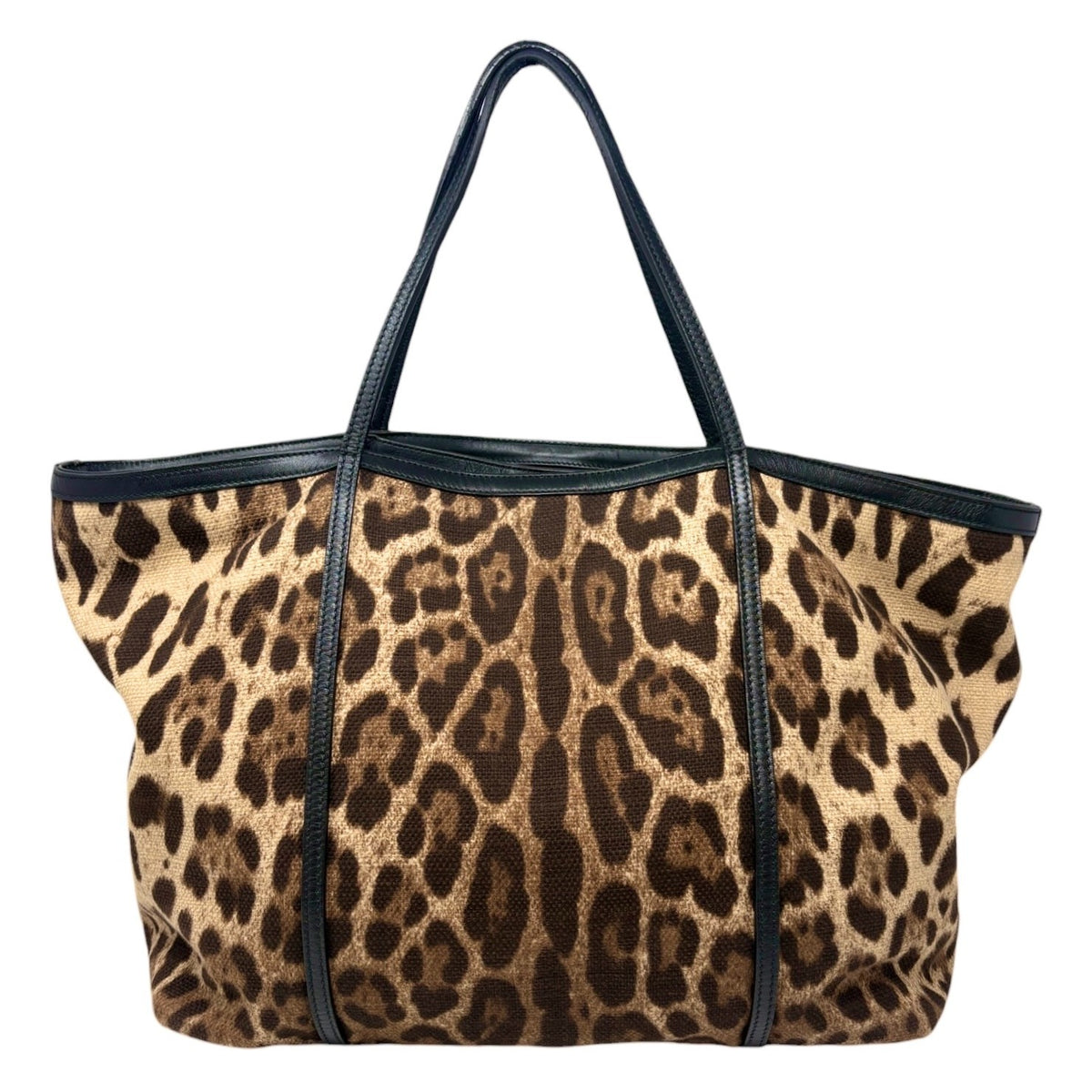 DOLCE&GABBANA Vintage Logo Leopard Large Tote Bag Brown Beige Canvas 902912