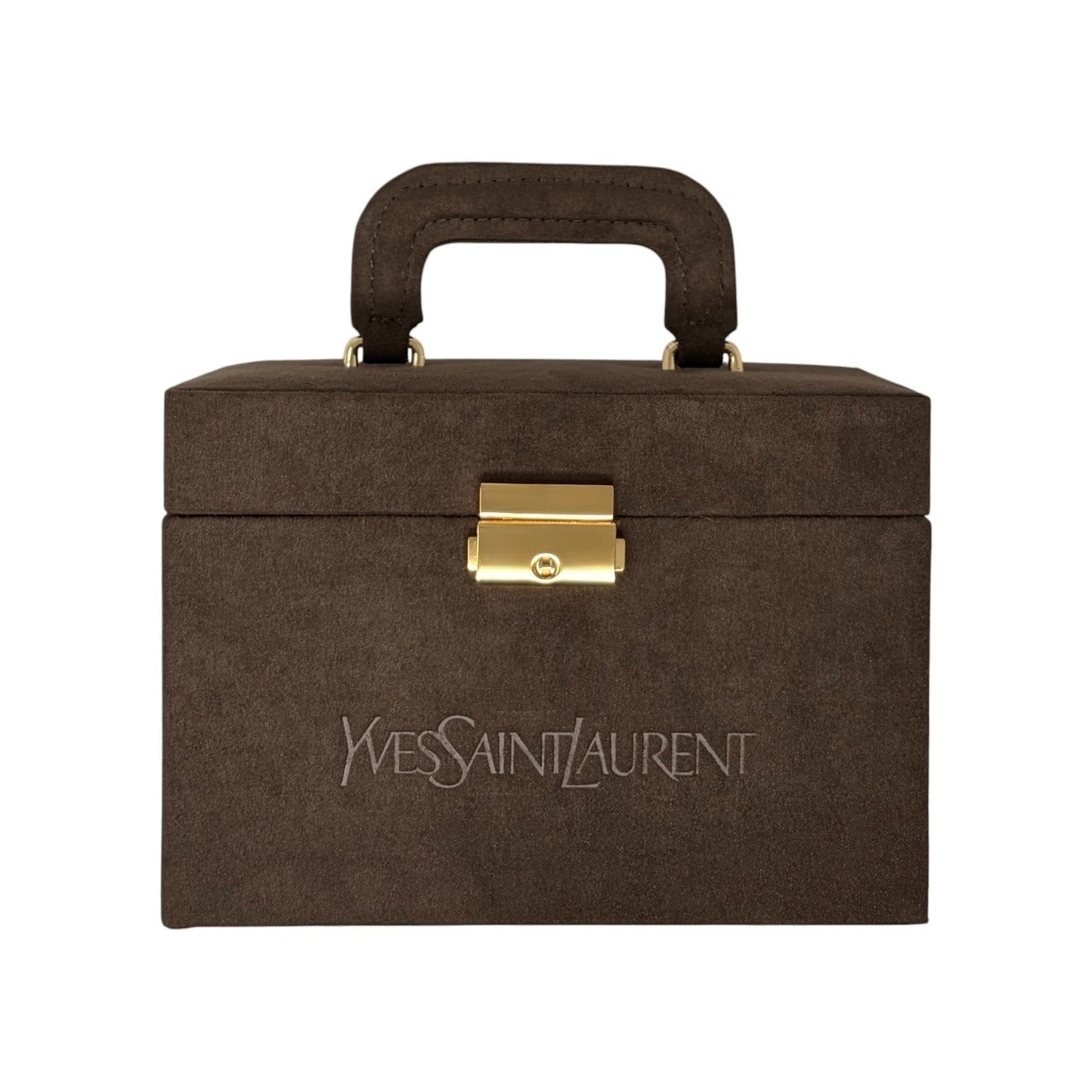 Yves Saint Laurent Vintage YSL Suede Vanity Cosmetic Box Bag Brown Gold 901833