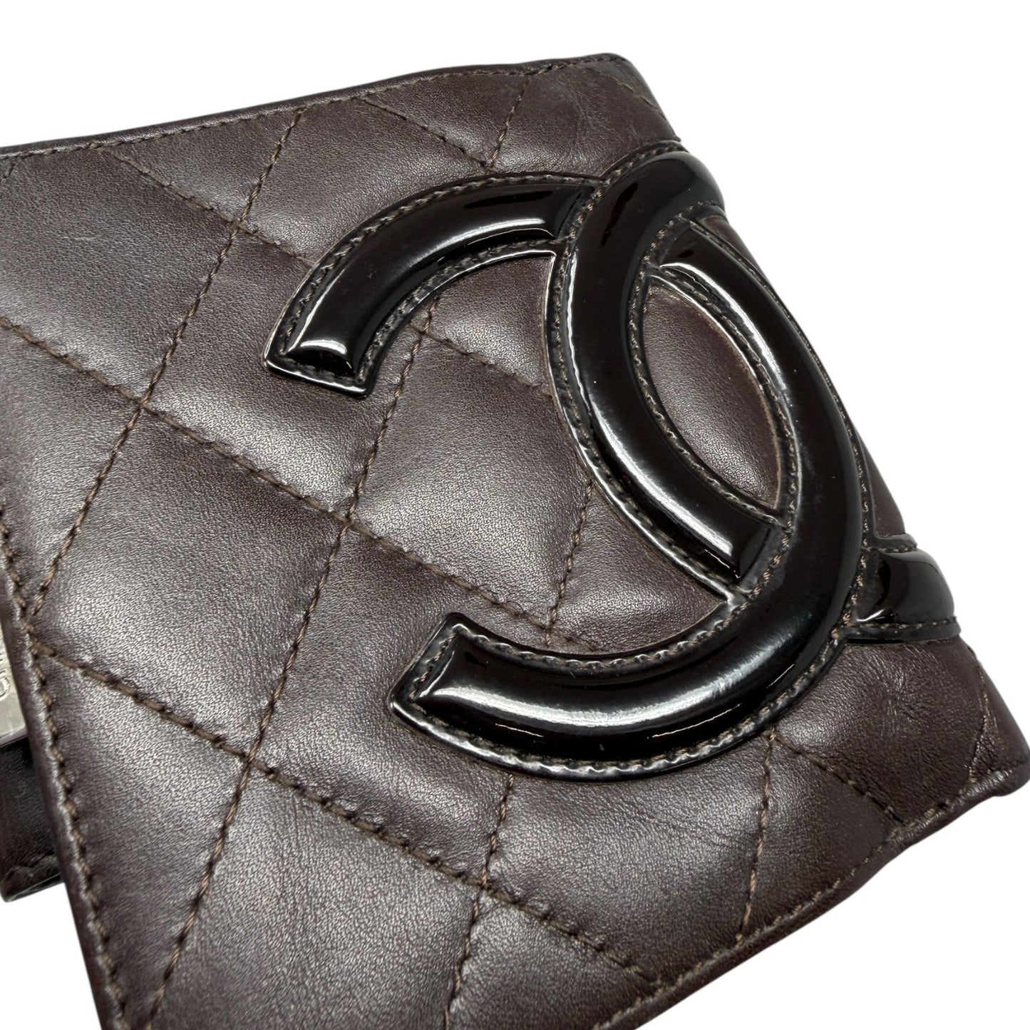 CHANEL Vintage Cambon Line CC Logo Quilted Wallet Brown Silver Leather 901981