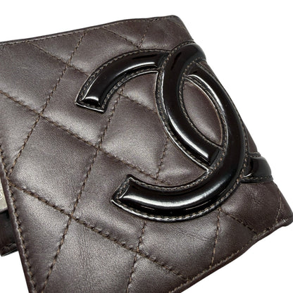 CHANEL Vintage Cambon Line CC Logo Quilted Wallet Brown Silver Leather 901981