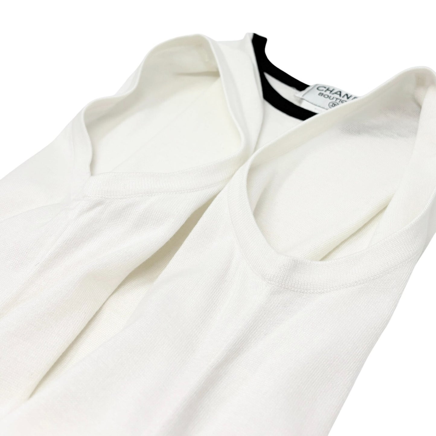CHANEL Vintage 96P CC Logo Sleeveless Top #42 Summer Knit Tank White Black