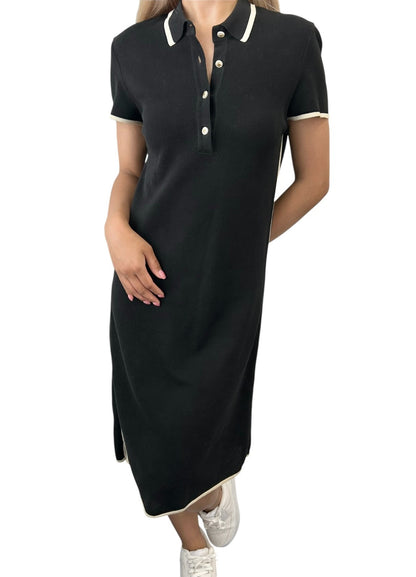 CHANEL Vintage 96C CC Mark Logo Polo Dress #38 One-piece Button Up Black Cotton