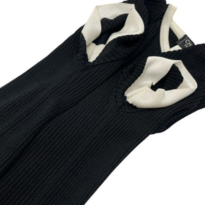 CHANEL Vintage 97P CC Logo Ribbed Knit Dress One-piece #42 Black White Rayon